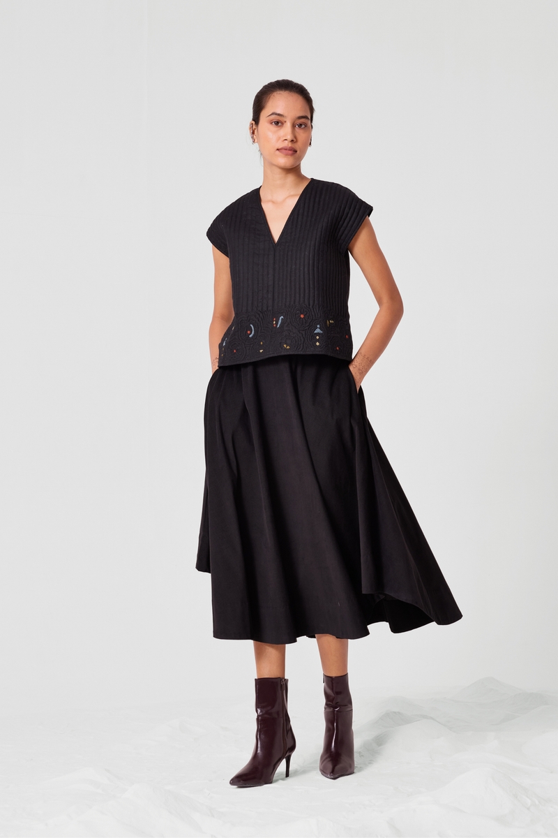 Yamika Black Quilted Embroidered Top