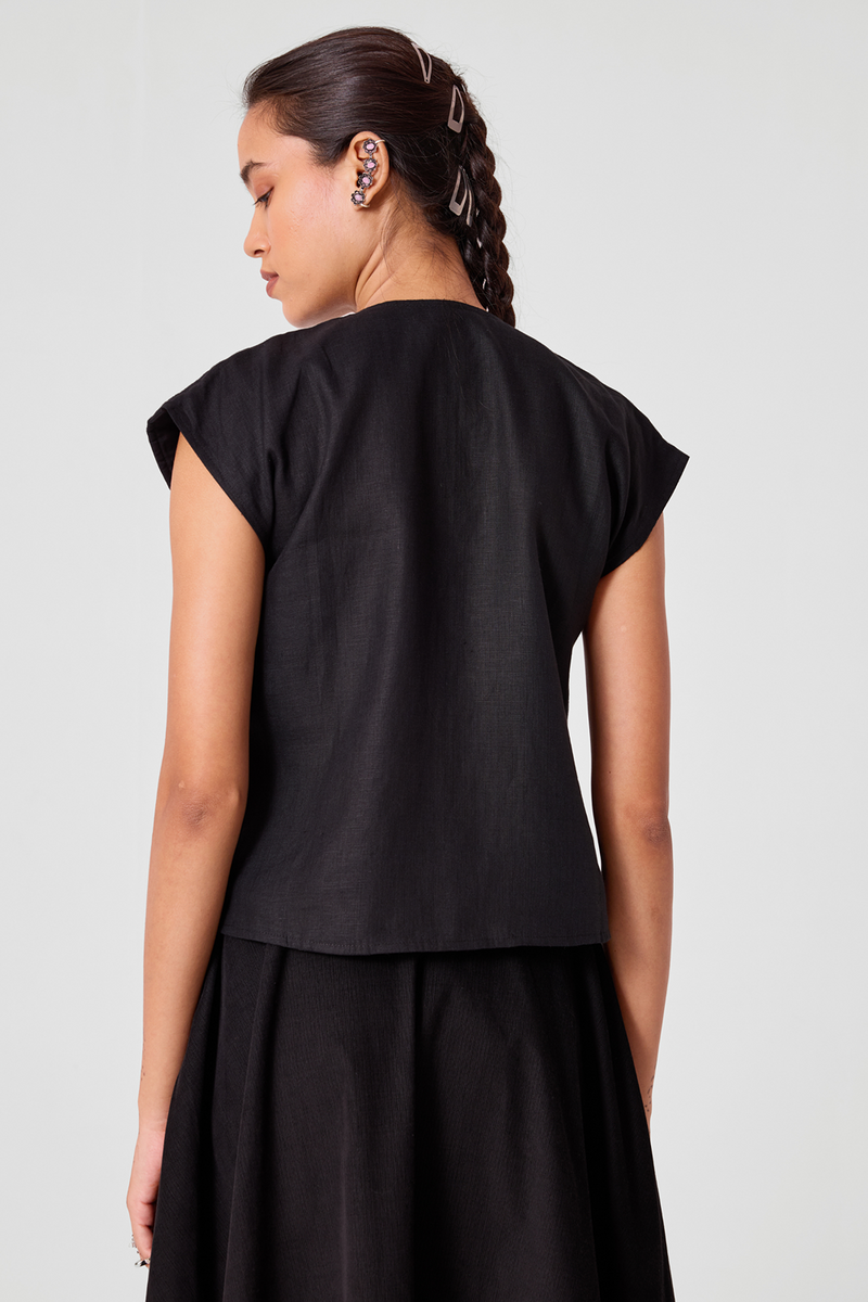 Yamika Black Quilted Embroidered Top