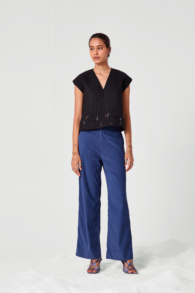 Yamika Black Quilted Embroidered Top