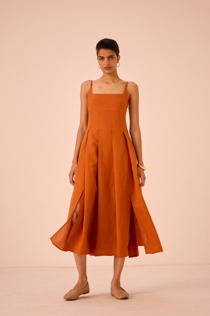 Yapa Tangerine Midi Dress cotton by The Summer House in orange color for women in Singapore