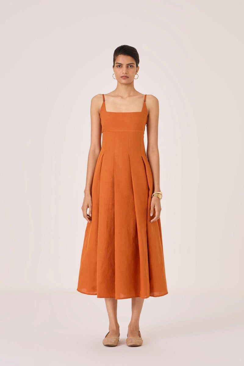 Yapa Tangerine Midi Dress cotton by The Summer House in orange color for women in Singapore
