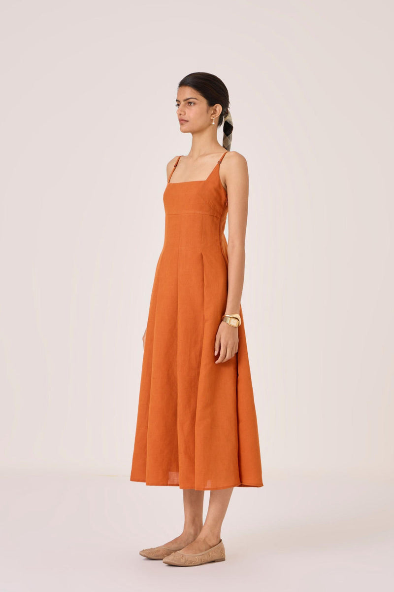 Yapa Tangerine Midi Dress cotton by The Summer House in orange color for women in Singapore