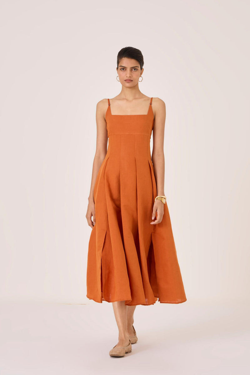 Yapa Tangerine Midi Dress cotton by The Summer House in orange color for women in Singapore