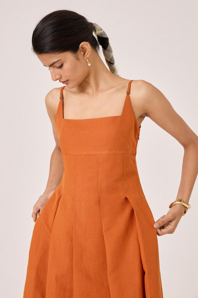 Yapa Tangerine Midi Dress cotton by The Summer House in orange color for women in Singapore