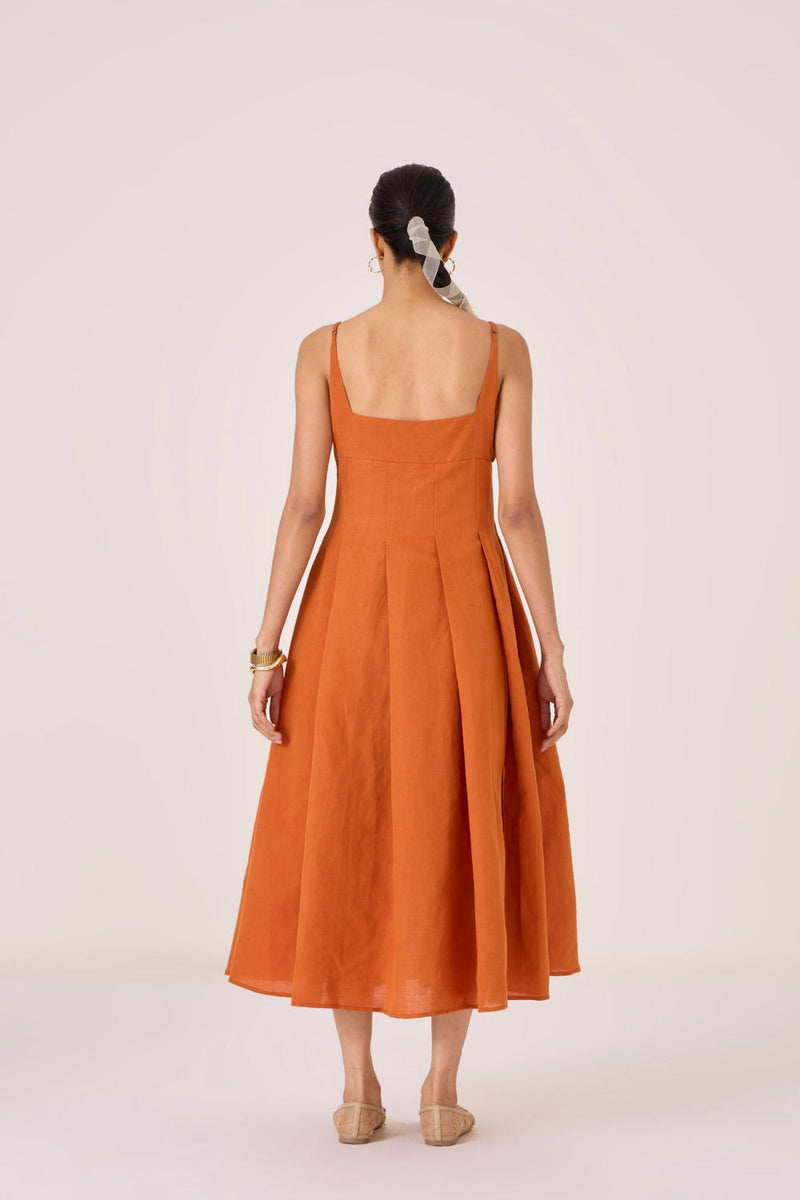 Yapa Tangerine Midi Dress cotton by The Summer House in orange color for women in Singapore