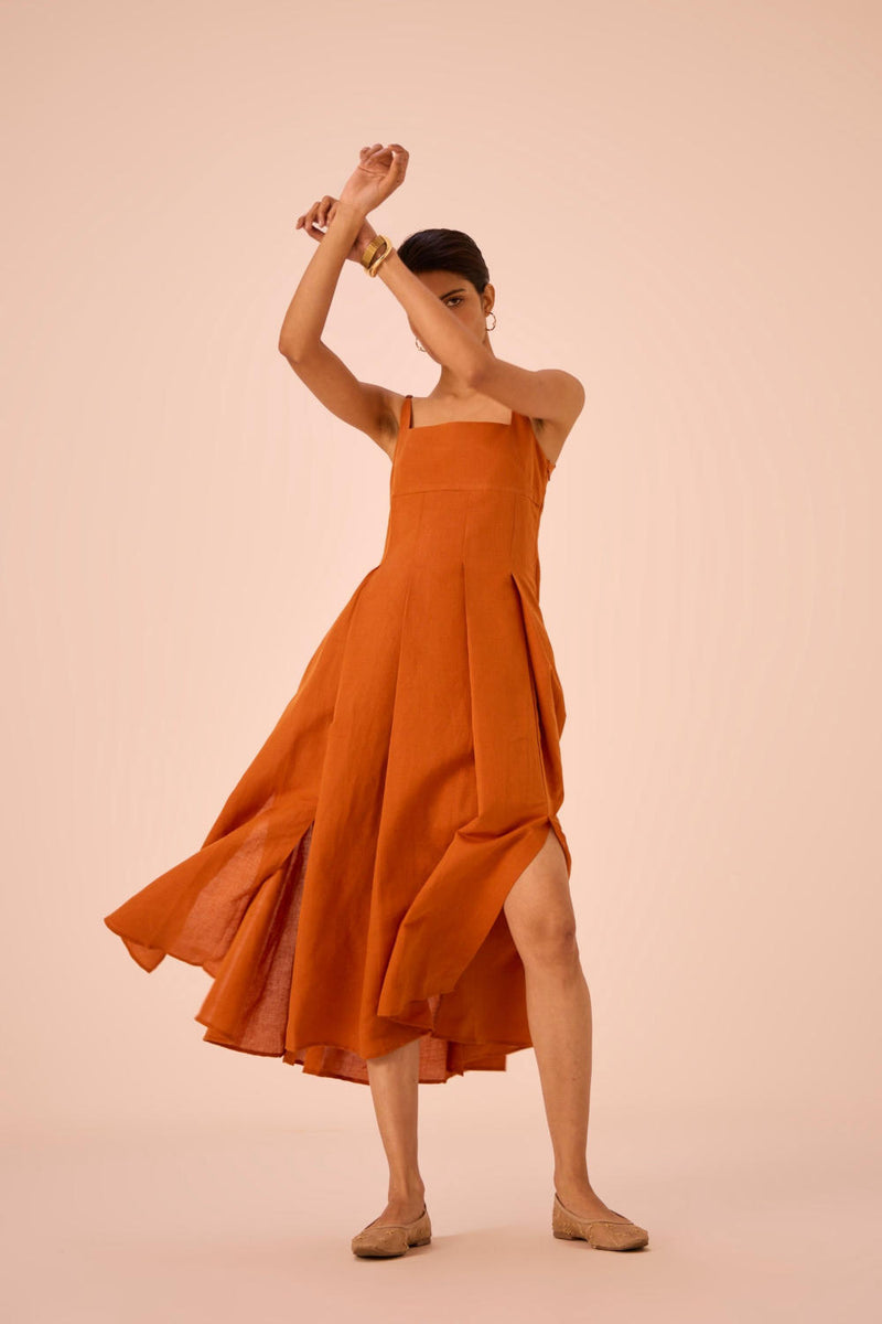 Yapa Tangerine Midi Dress cotton by The Summer House in orange color for women in Singapore