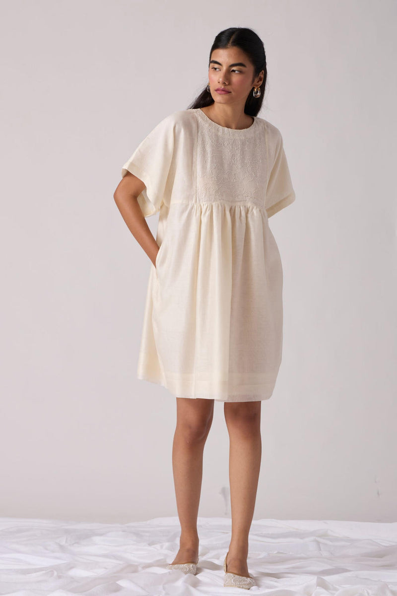 Yara - Off White Dress chanderi by The Summer House in white color for women in Singapore