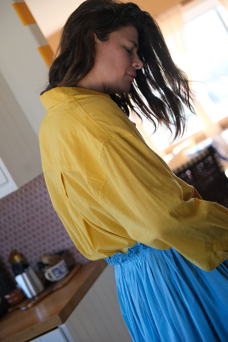 Yellow Button-Down Shirt fine muslin cotton top/shirt by World of Crow in yellow for women in Singapore