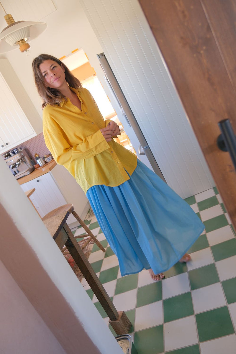 Yellow Button-Down Shirt fine muslin cotton top/shirt by World of Crow in yellow for women in Singapore