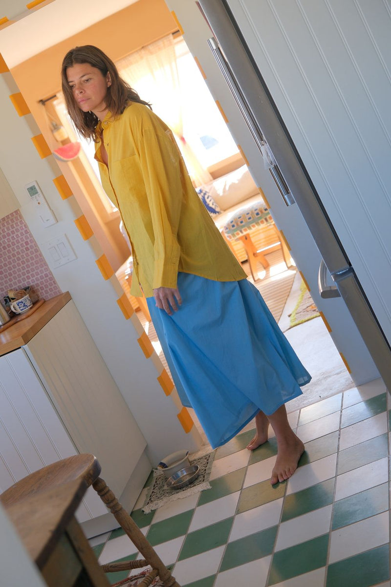 Yellow Button-Down Shirt fine muslin cotton top/shirt by World of Crow in yellow for women in Singapore