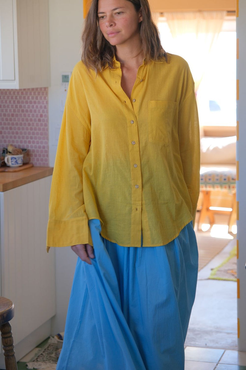 Yellow Button-Down Shirt fine muslin cotton top/shirt by World of Crow in yellow for women in Singapore