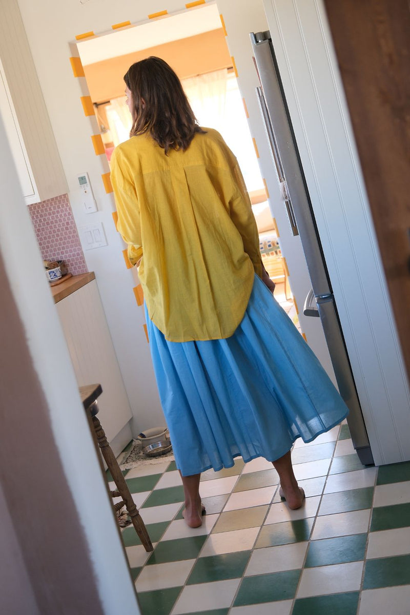 Yellow Button-Down Shirt fine muslin cotton top/shirt by World of Crow in yellow for women in Singapore