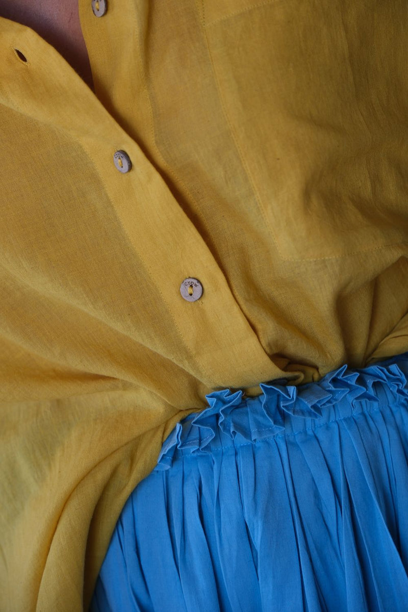 Yellow Button-Down Shirt fine muslin cotton top/shirt by World of Crow in yellow for women in Singapore