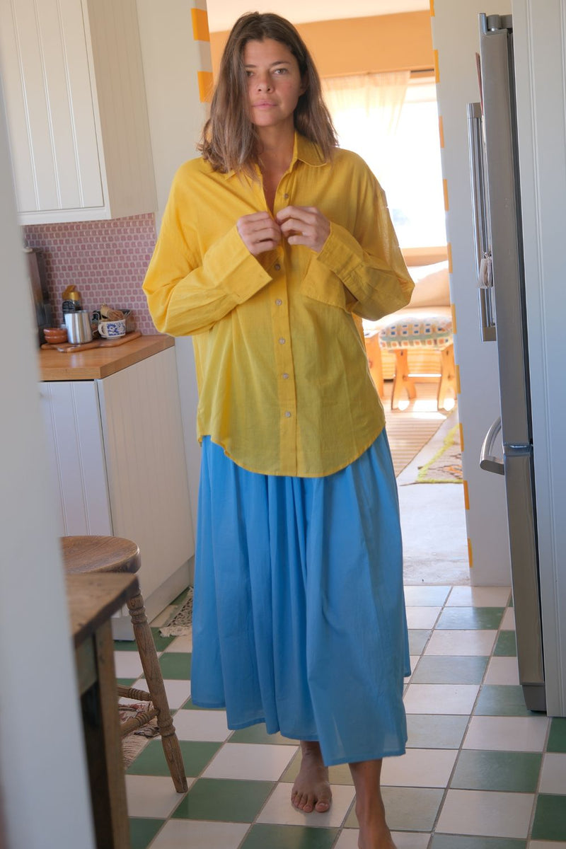 Yellow Button-Down Shirt fine muslin cotton top/shirt by World of Crow in yellow for women in Singapore