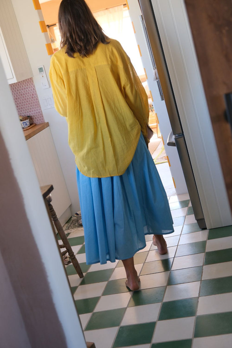 Yellow Button-Down Shirt fine muslin cotton top/shirt by World of Crow in yellow for women in Singapore