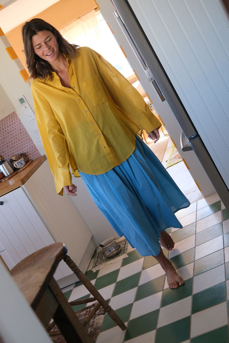 Yellow Button-Down Shirt fine muslin cotton top/shirt by World of Crow in yellow for women in Singapore