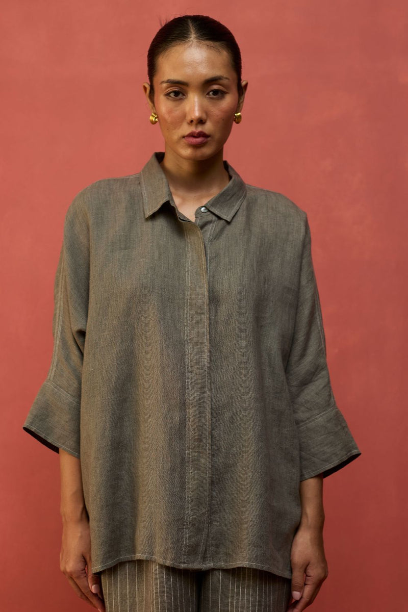Yoko Forever Linen Shirt - Grey by Manan for in Singapore