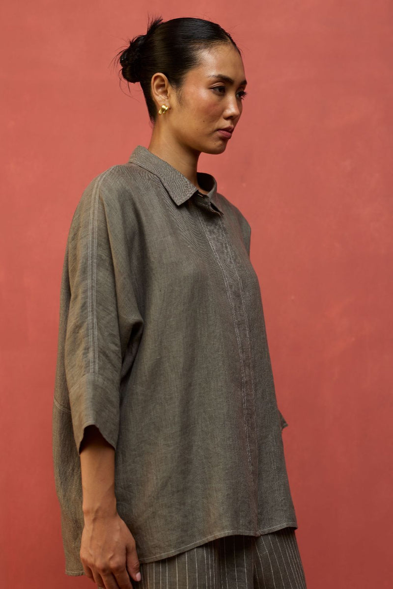 Yoko Forever Linen Co-ord Set - Grey by Manan for in Singapore