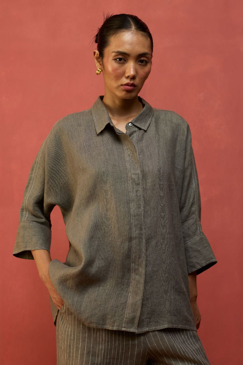 Yoko Forever Linen Shirt - Grey by Manan for in Singapore