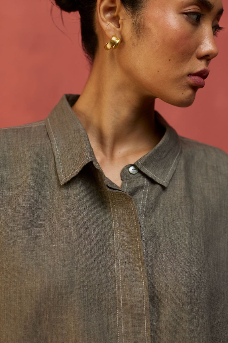 Yoko Forever Linen Shirt - Grey by Manan for in Singapore