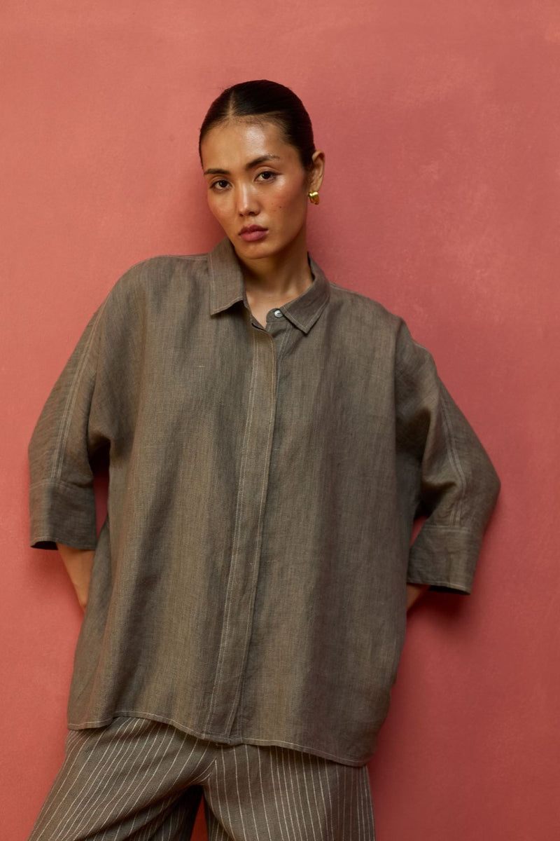 Yoko Forever Linen Co-ord Set - Grey by Manan for in Singapore