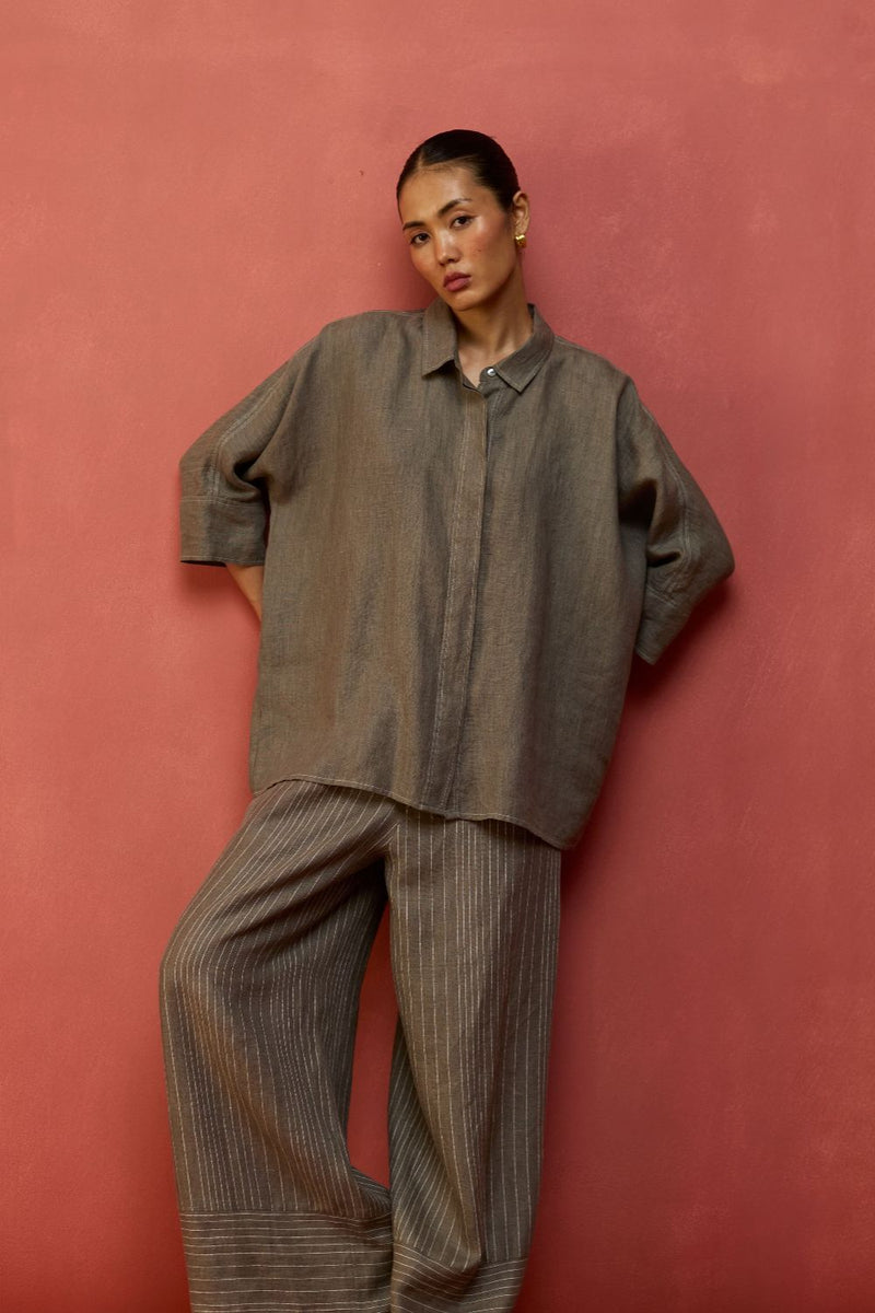 Yoko Forever Linen Co-ord Set - Grey by Manan for in Singapore
