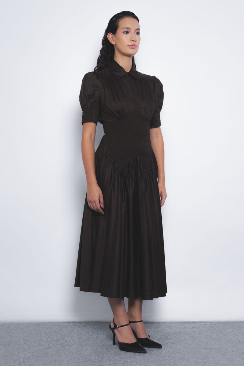 Yoru Dress - Chocolate cotton Buy Yoru Dress - Chocolate from C&W | Dresses for Women by Leh Studios for women in Singapore