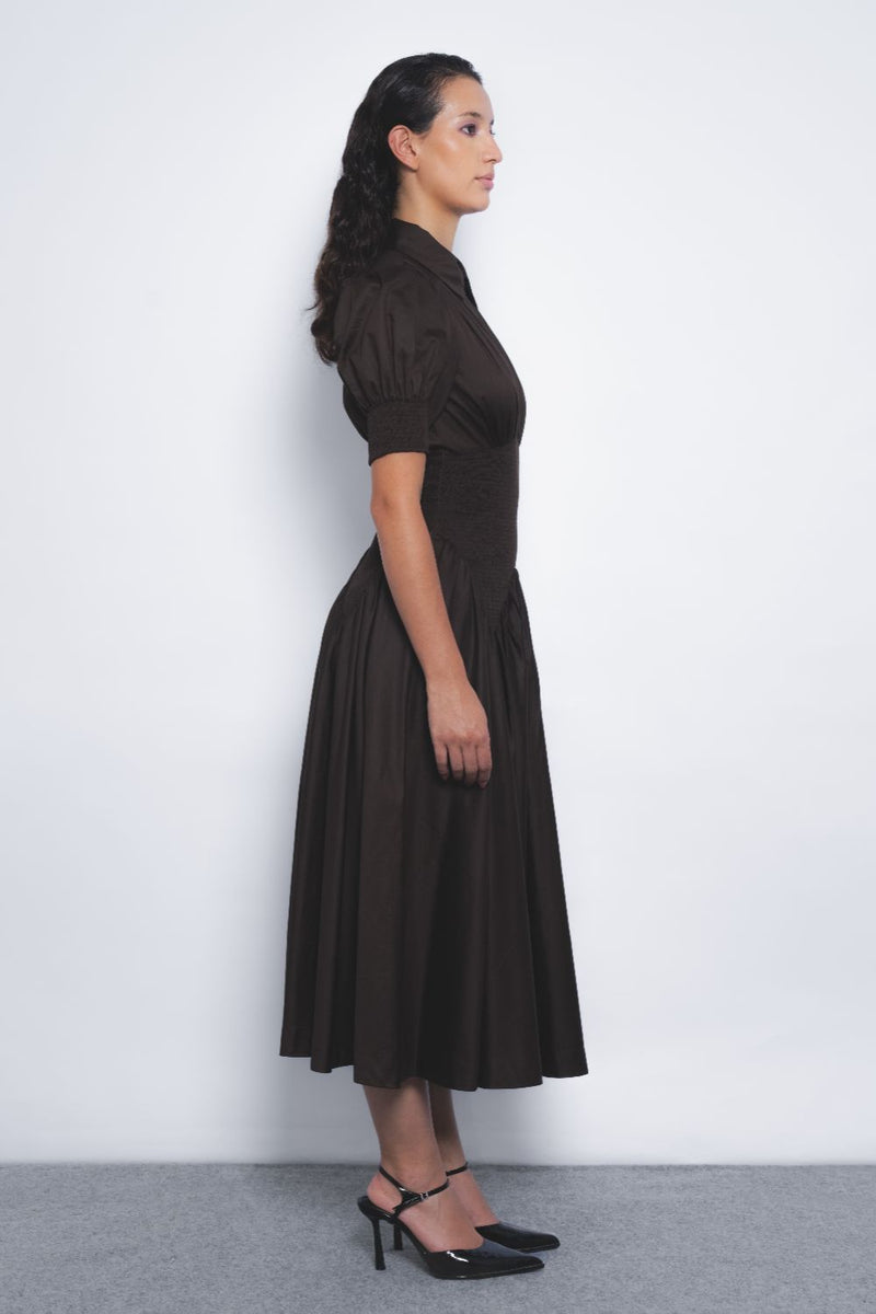 Yoru Dress - Chocolate cotton Buy Yoru Dress - Chocolate from C&W | Dresses for Women by Leh Studios for women in Singapore