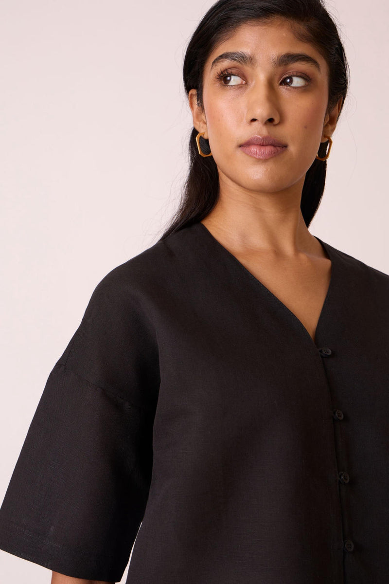 Yuko Black Linen Cotton top cotton by The Summer House in black color for women in Singapore
