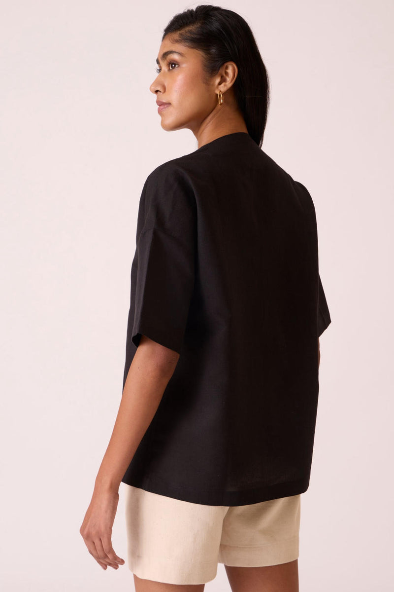 Yuko Black Linen Cotton top cotton by The Summer House in black color for women in Singapore