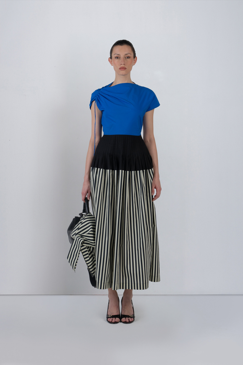 ZELDA DRESS - Cobalt + Black + Black/White Stripes dress by Leh Studios in cobalt for women in Singapore