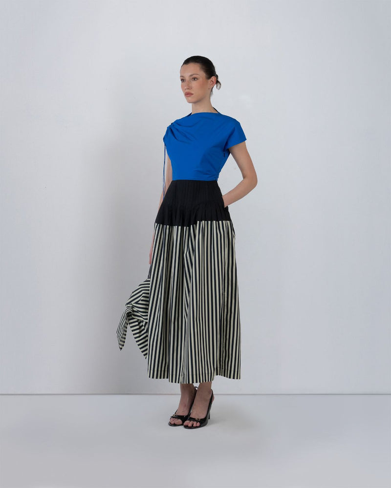 ZELDA DRESS - Cobalt + Black + Black/White Stripes dress by Leh Studios in cobalt for women in Singapore
