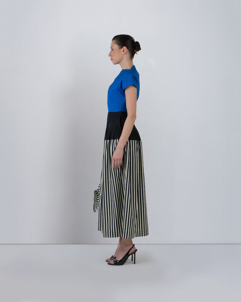 ZELDA DRESS - Cobalt + Black + Black/White Stripes dress by Leh Studios in cobalt for women in Singapore