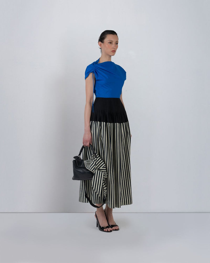 ZELDA DRESS - Cobalt + Black + Black/White Stripes dress by Leh Studios in cobalt for women in Singapore