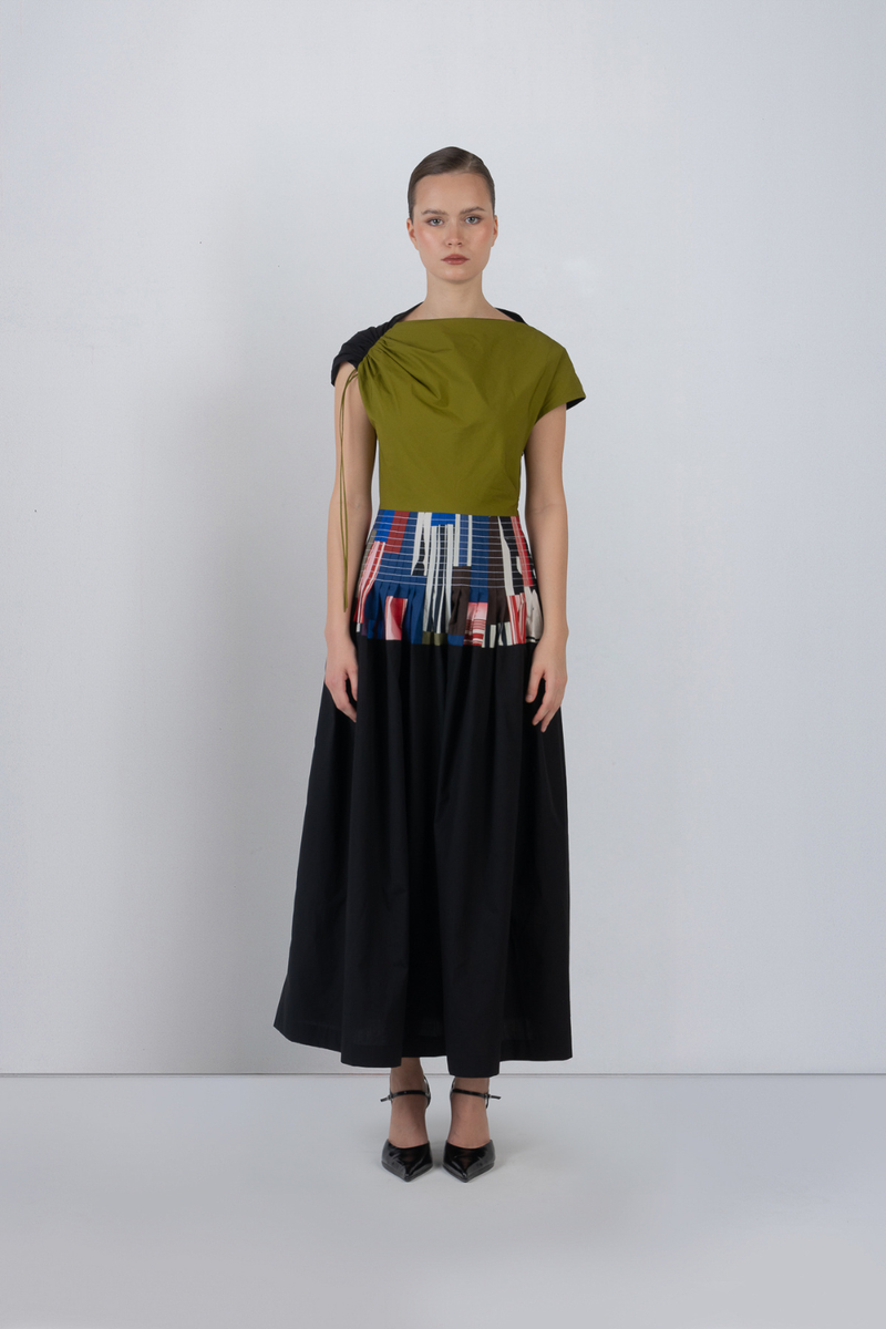 ZELDA DRESS - Olive + Multicolour + Black dress by Leh Studios in multicolour for women in Singapore
