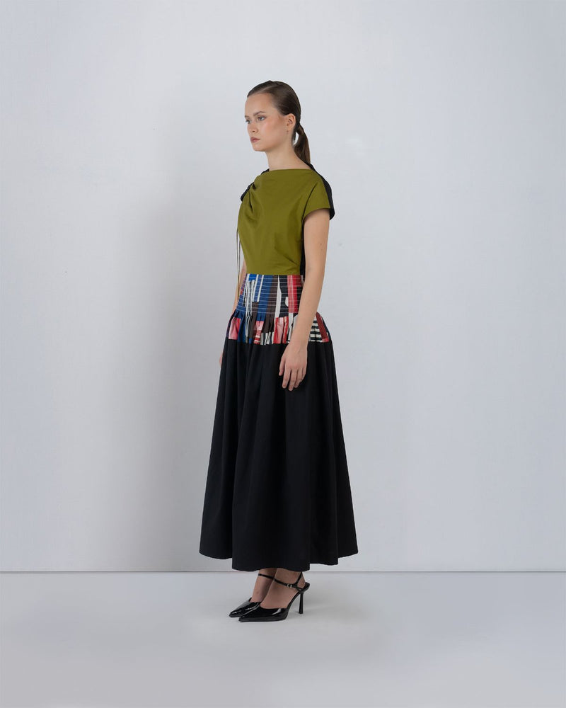 ZELDA DRESS - Olive + Multicolour + Black dress by Leh Studios in multicolour for women in Singapore