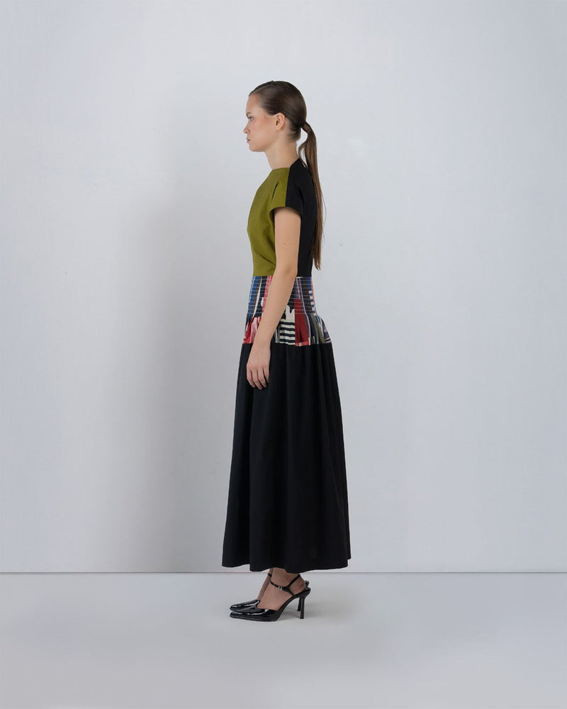 ZELDA DRESS - Olive + Multicolour + Black dress by Leh Studios in multicolour for women in Singapore