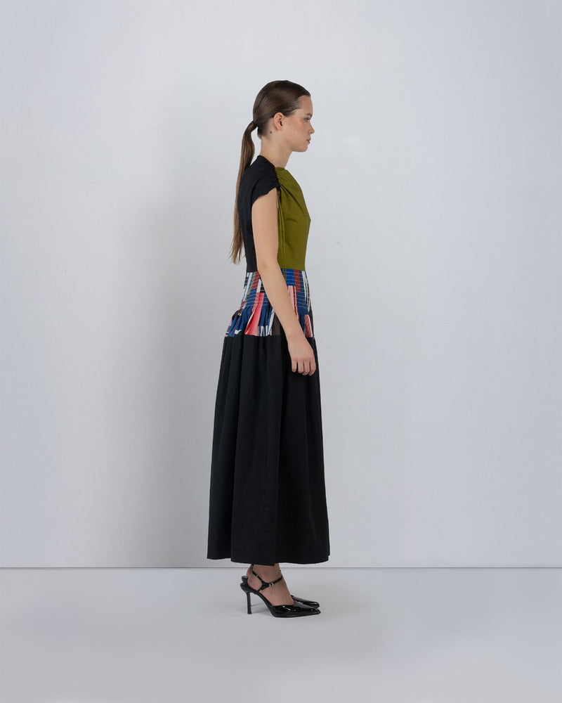 ZELDA DRESS - Olive + Multicolour + Black dress by Leh Studios in multicolour for women in Singapore