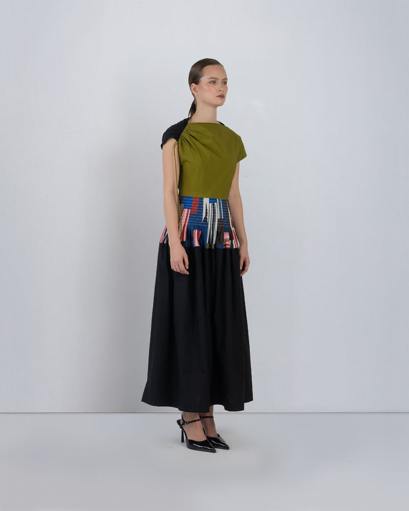 ZELDA DRESS - Olive + Multicolour + Black dress by Leh Studios in multicolour for women in Singapore