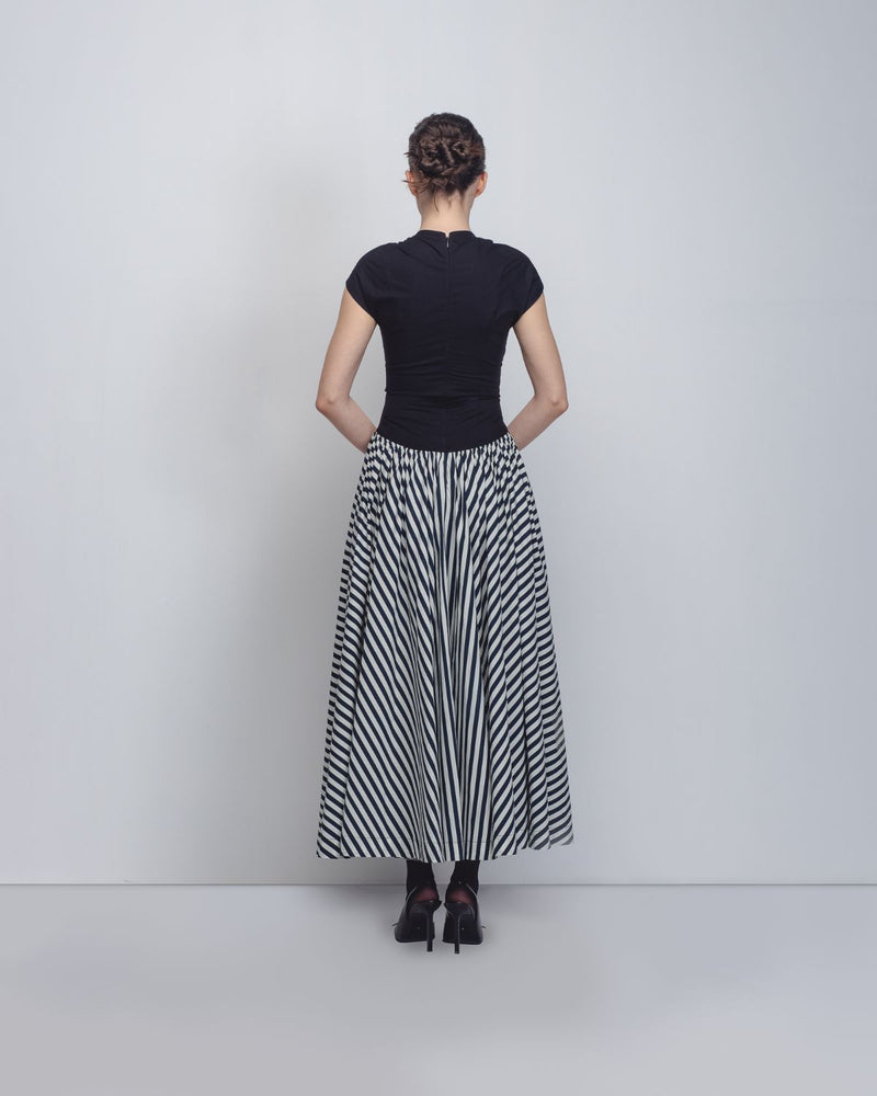 Zellus Dress - Black + White Stripes / Black cotton Buy Zellus Dress - Black + White Stripes / Black from C&W | Dresses for Women by Leh Studios in black color for women in Singapore