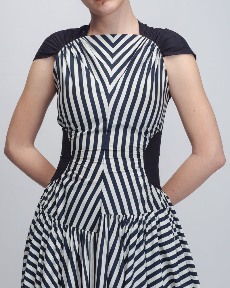 Zellus Dress - Black + White Stripes / Black cotton Buy Zellus Dress - Black + White Stripes / Black from C&W | Dresses for Women by Leh Studios in black color for women in Singapore