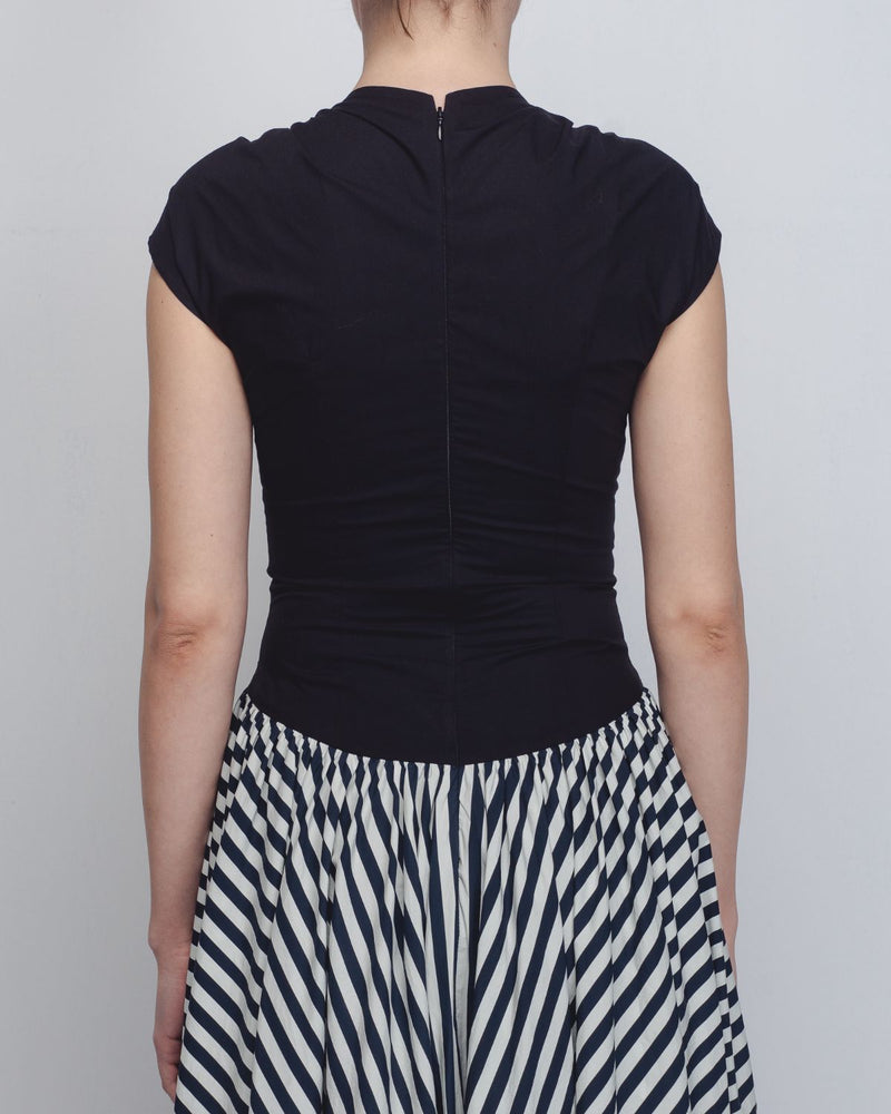 Zellus Dress - Black + White Stripes / Black cotton Buy Zellus Dress - Black + White Stripes / Black from C&W | Dresses for Women by Leh Studios in black color for women in Singapore