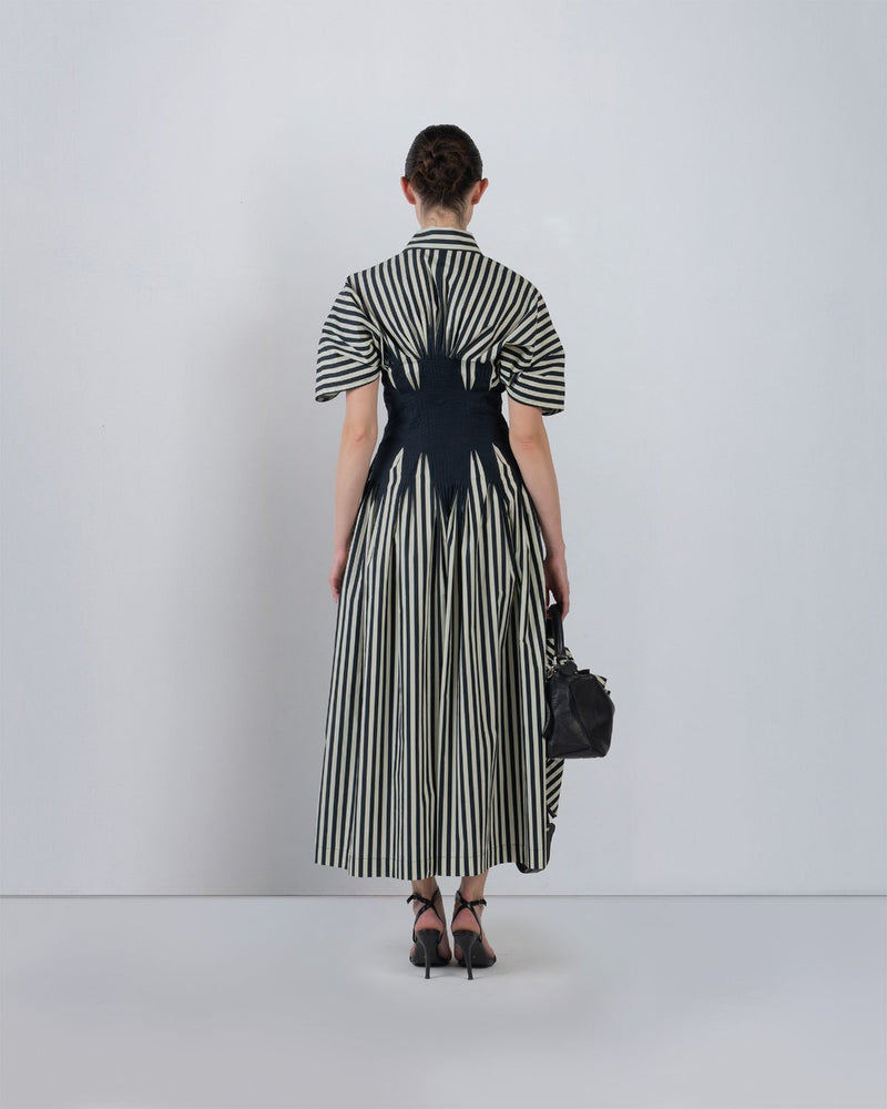 ZORA DRESS - Black/White Stripes dress by Leh Studios in black for women in Singapore