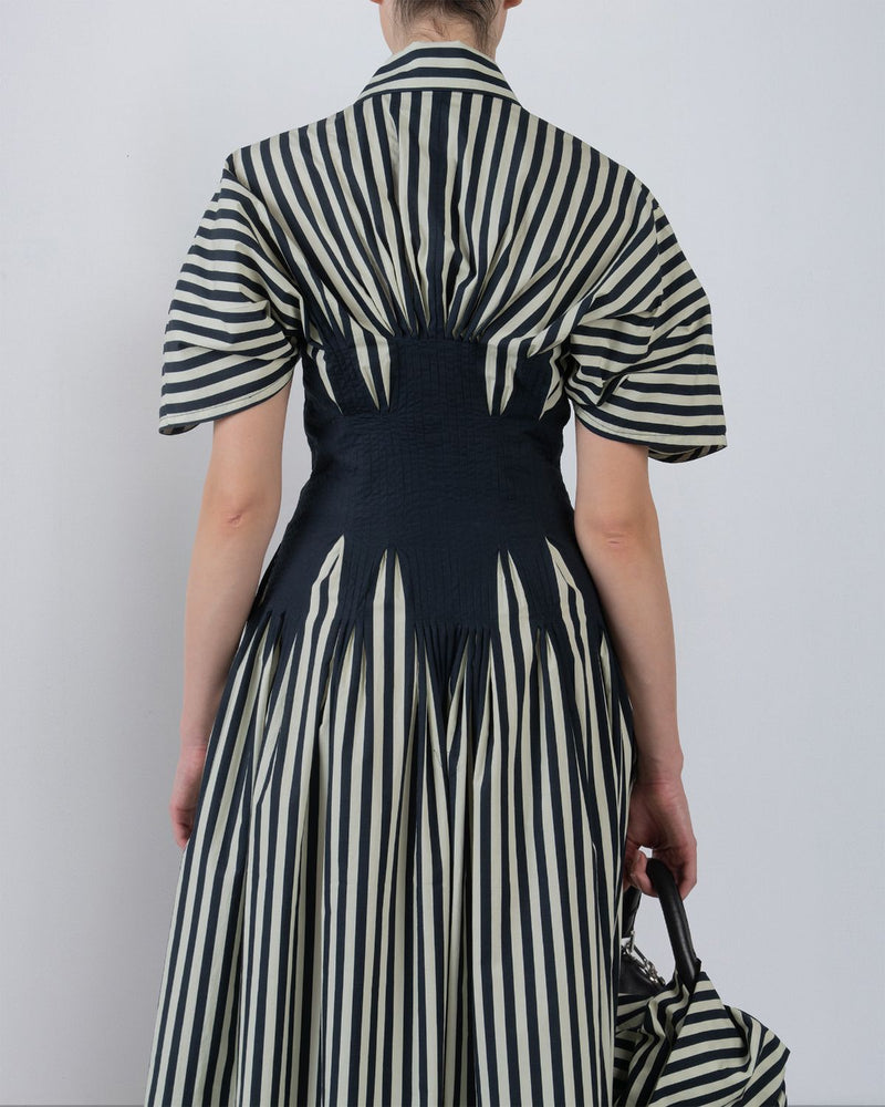ZORA DRESS - Black/White Stripes dress by Leh Studios in black for women in Singapore