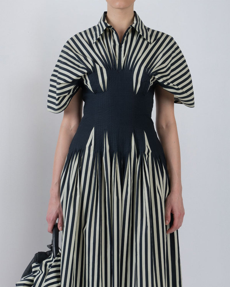 ZORA DRESS - Black/White Stripes dress by Leh Studios in black for women in Singapore