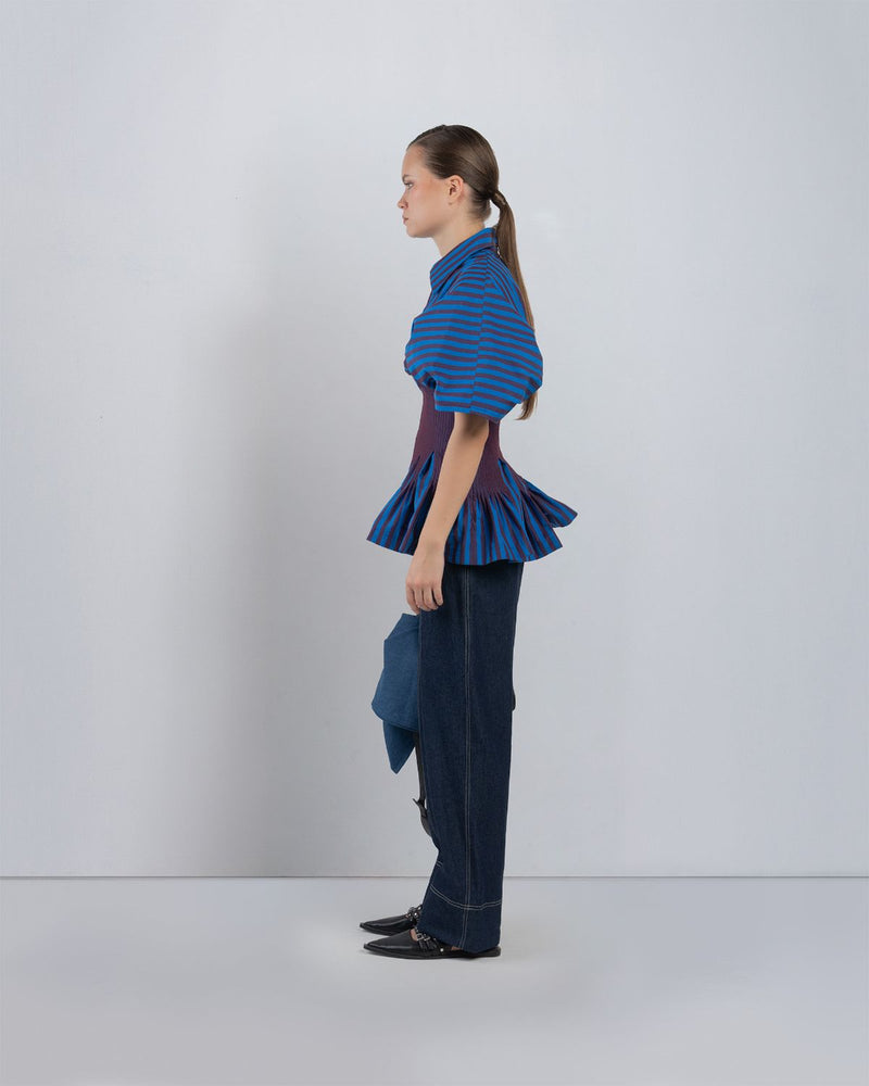 ZORA TOP - Blue/ Plum Stripes top/shirt by Leh Studios in blue for women in Singapore
