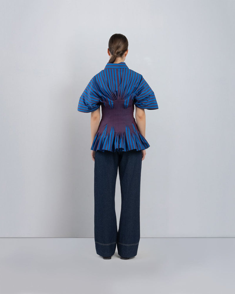 ZORA TOP - Blue/ Plum Stripes top/shirt by Leh Studios in blue for women in Singapore