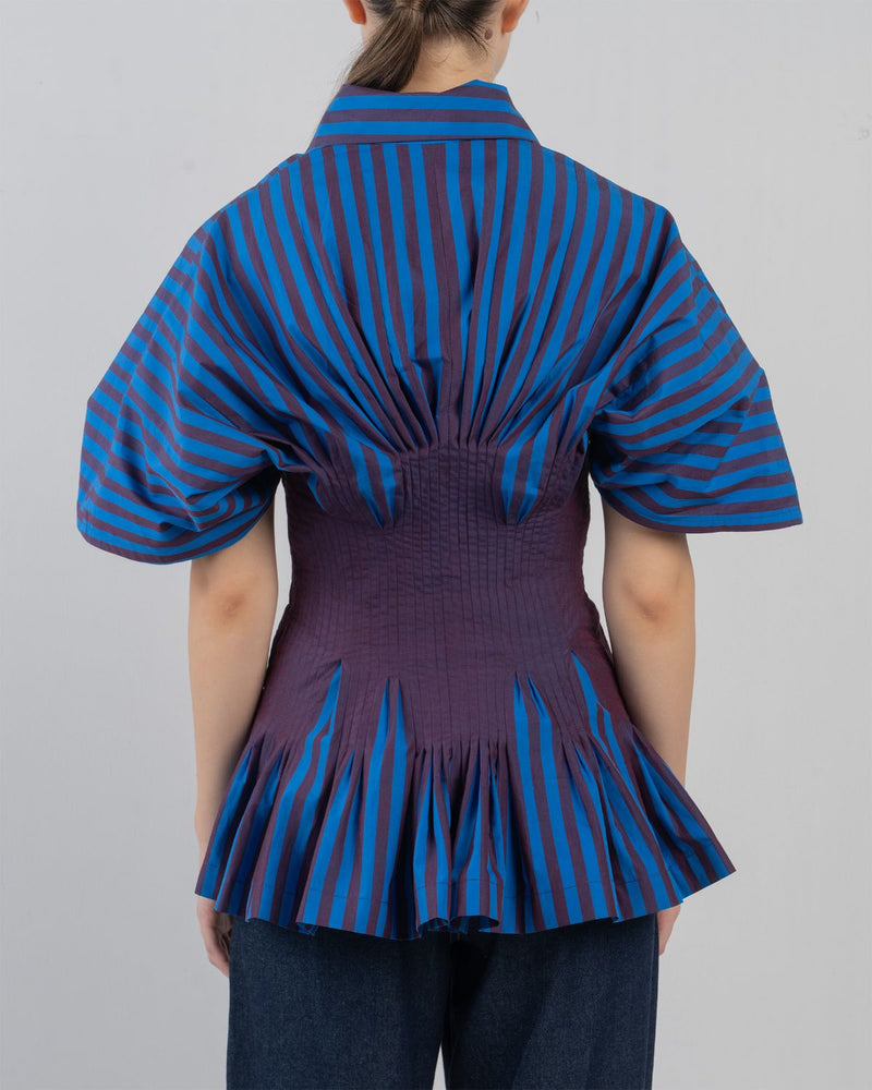 ZORA TOP - Blue/ Plum Stripes top/shirt by Leh Studios in blue for women in Singapore