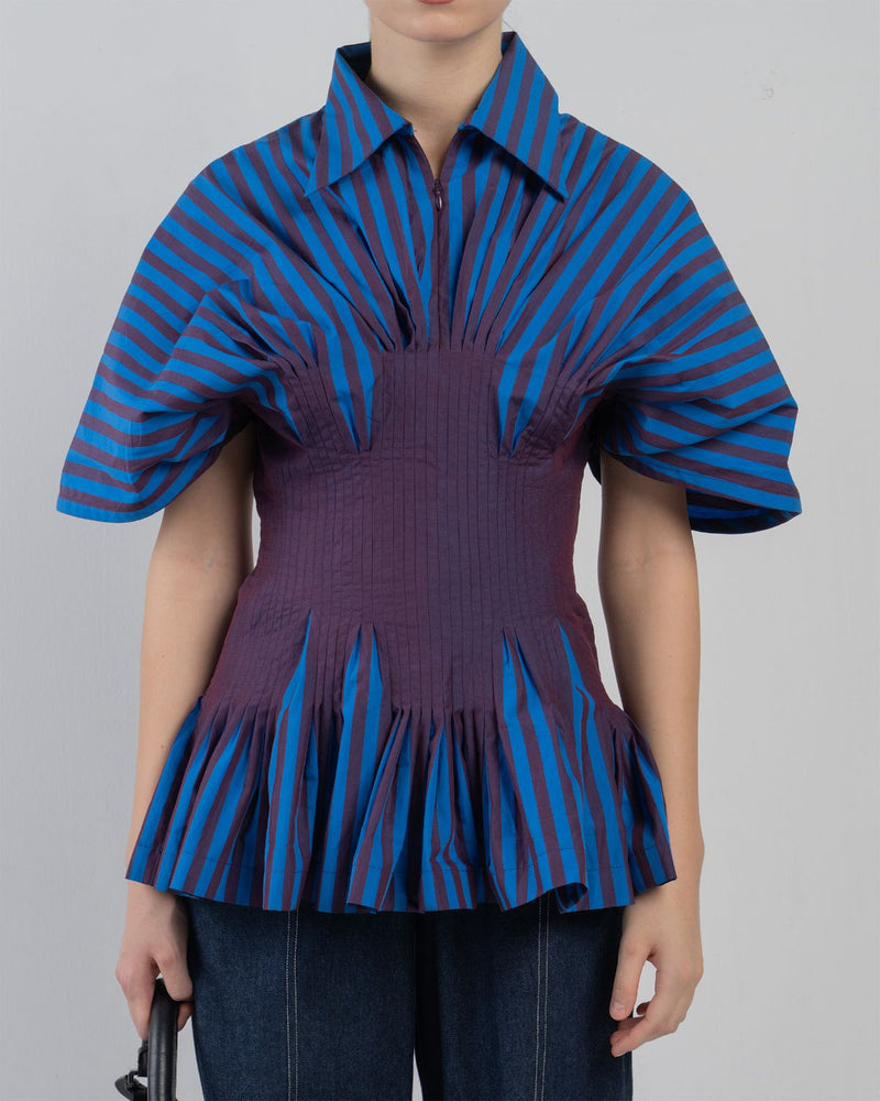 ZORA TOP - Blue/ Plum Stripes top/shirt by Leh Studios in blue for women in Singapore