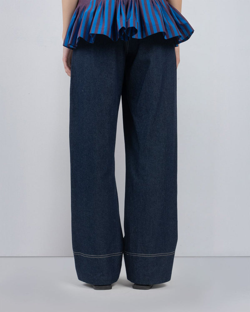 ZORA TOP - Blue/ Plum Stripes top/shirt by Leh Studios in blue for women in Singapore
